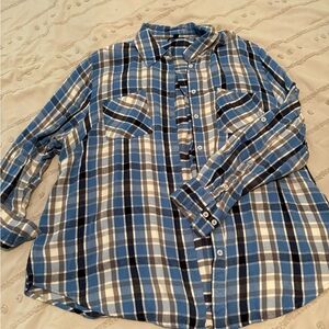 Lane Bryant Casual Blue Plaid Shirt